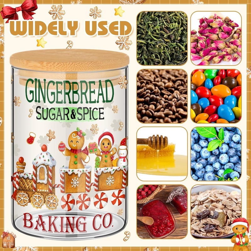Shellwei 6 Pcs Christmas Glass Storage Jar with Airtight Bamboo Lid Gingerbread Man Clear Cookie Candy Storage Christmas Canister Set 19oz for Kitchen Containers Countertop Decoration - Image 5